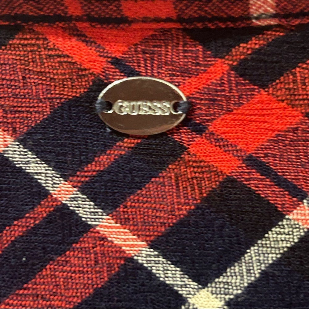 Guess Los Angeles Women’s Plaid Button-Up Shirt Red Navy lightweight Size S - Picture 5 of 6